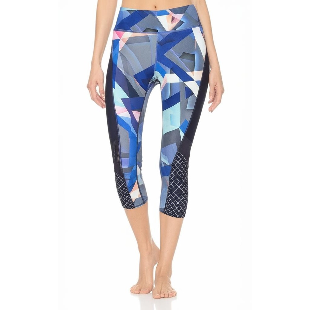 Athleta Blue Multicolor Geo Pattern Color Block Capri Leggings‎ Medium